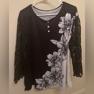 Floral Black and White Women's Top